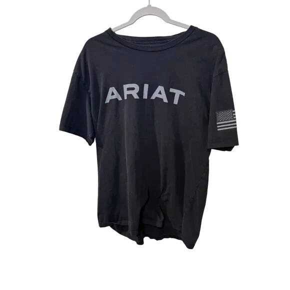 2 Ariat Mens Black Graphic T-Shirt XL Cotton Patriotic Flag Sleeve Logo Casual - Picture 2 of 6